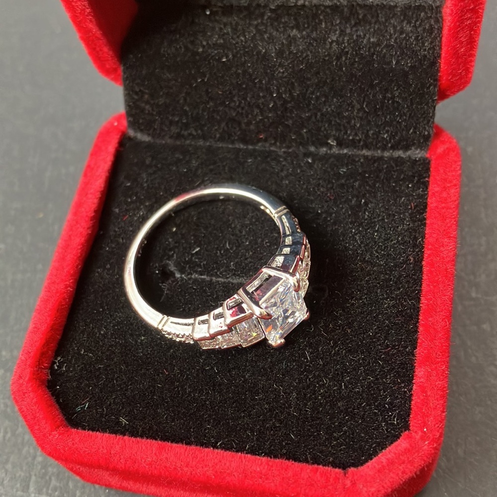 925 Sterling Silver Six Emerald Side Stone Engagement Ring Size 10 & 9 Available - Picture 10 of 10